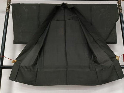 平和屋着物▽男性　黒紋付　長羽織　スリーシーズン　春夏秋　塵除け　正絹　逸品　AABL9178jh