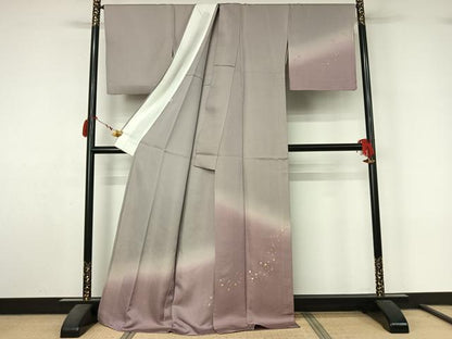 平和屋着物▽訪問着　単衣　総刺繍　霞文　暈し染め　金通し地　正絹　逸品　AABL9180jh