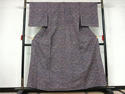 平和屋着物▽小紋　単衣　幾何学文様　洗える着物　未使用　AABL9193jh