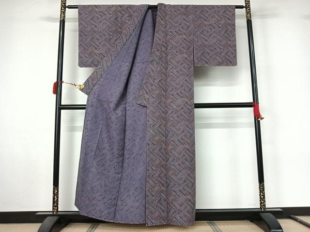 平和屋着物▽小紋　単衣　幾何学文様　洗える着物　未使用　AABL9193jh