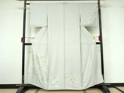 平和屋着物▽訪問着　単衣　総刺繍　飛鶴宝尽くし文　金糸　正絹　逸品　AABL9197jh