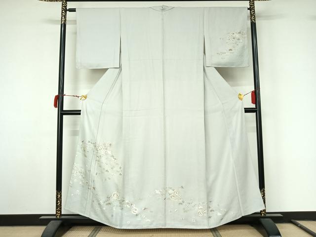 平和屋着物▽訪問着　単衣　総刺繍　飛鶴宝尽くし文　金糸　正絹　逸品　AABL9197jh