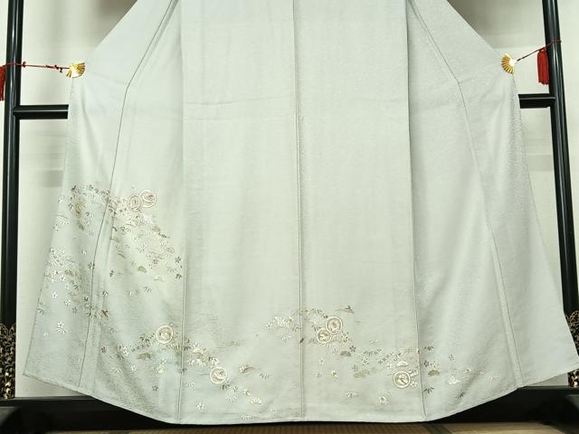 平和屋着物▽訪問着　単衣　総刺繍　飛鶴宝尽くし文　金糸　正絹　逸品　AABL9197jh