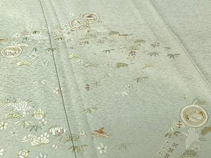 平和屋着物▽訪問着　単衣　総刺繍　飛鶴宝尽くし文　金糸　正絹　逸品　AABL9197jh