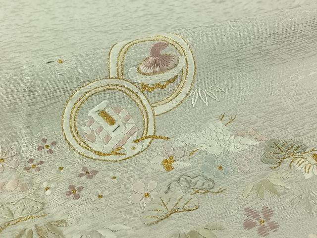 平和屋着物▽訪問着　単衣　総刺繍　飛鶴宝尽くし文　金糸　正絹　逸品　AABL9197jh