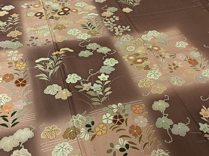 平和屋着物▽訪問着　単衣　草花文　暈し染め　金彩　三越扱い　正絹　逸品　AABL9199jh