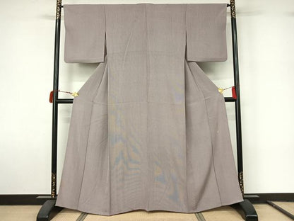 平和屋着物▽伝統工芸師　服部光擴　江戸小紋　単衣　万筋　葡萄色×白色　正絹　逸品　AABL9200jh