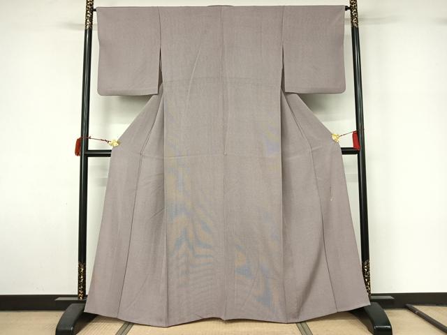平和屋着物▽伝統工芸師　服部光擴　江戸小紋　単衣　万筋　葡萄色×白色　正絹　逸品　AABL9200jh