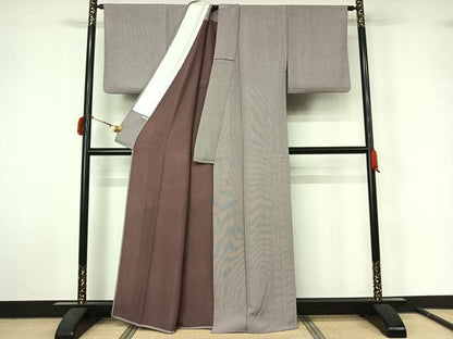 平和屋着物▽伝統工芸師　服部光擴　江戸小紋　単衣　万筋　葡萄色×白色　正絹　逸品　AABL9200jh