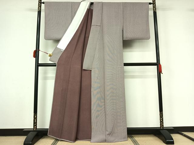 平和屋着物▽伝統工芸師　服部光擴　江戸小紋　単衣　万筋　葡萄色×白色　正絹　逸品　AABL9200jh