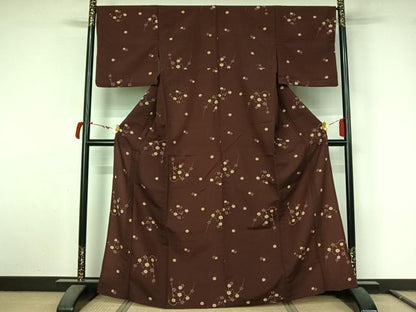 平和屋着物▽小紋　単衣　草花文　洗える着物　AABL9203jh
