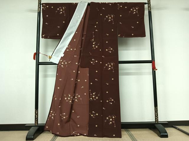 平和屋着物▽小紋　単衣　草花文　洗える着物　AABL9203jh