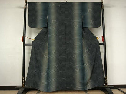 平和屋着物▽上質な小紋　単衣　舞蝶文　暈し染め　正絹　逸品　AABL9204jh