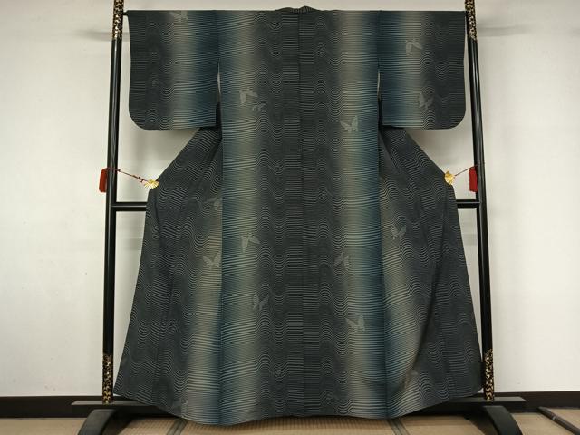 平和屋着物▽上質な小紋　単衣　舞蝶文　暈し染め　正絹　逸品　AABL9204jh