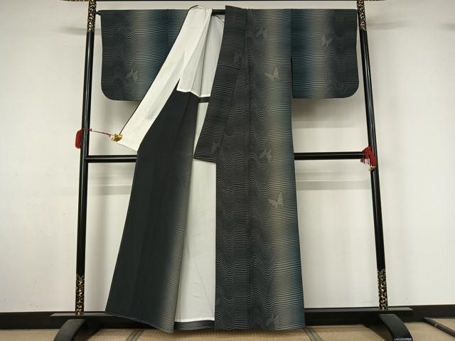 平和屋着物▽上質な小紋　単衣　舞蝶文　暈し染め　正絹　逸品　AABL9204jh