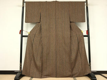 平和屋着物▽上質な小紋　単衣　縞　正絹　逸品　AABL9206jh
