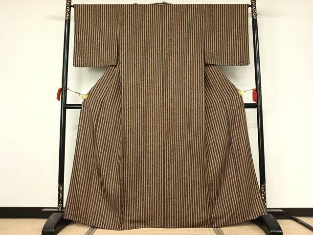 平和屋着物▽上質な小紋　単衣　縞　正絹　逸品　AABL9206jh