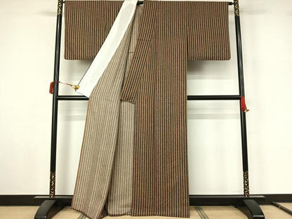 平和屋着物▽上質な小紋　単衣　縞　正絹　逸品　AABL9206jh
