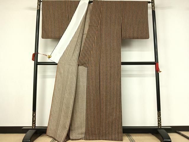 平和屋着物▽上質な小紋　単衣　縞　正絹　逸品　AABL9206jh