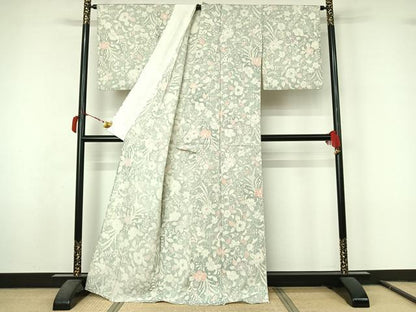 平和屋着物▽上質な小紋　単衣　紬地　辻が花　正絹　逸品　AABL9214jh