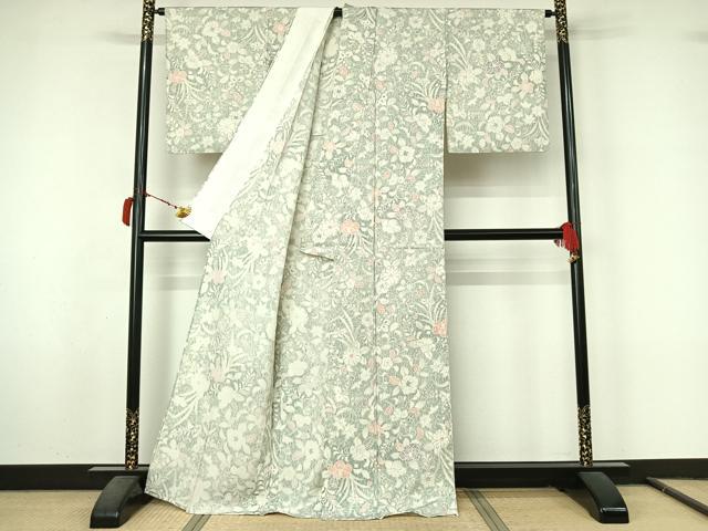平和屋着物▽上質な小紋　単衣　紬地　辻が花　正絹　逸品　AABL9214jh