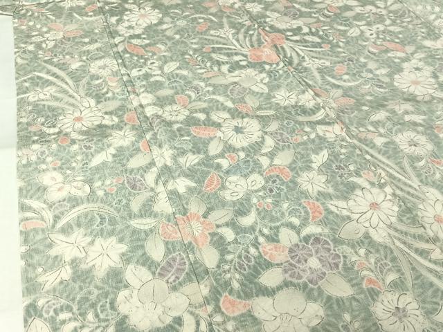 平和屋着物▽上質な小紋　単衣　紬地　辻が花　正絹　逸品　AABL9214jh