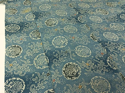平和屋着物▽上質な小紋　単衣　型染め　花唐草文　暈し染め　鬼しぼ縮緬　正絹　逸品　AABL9217jh