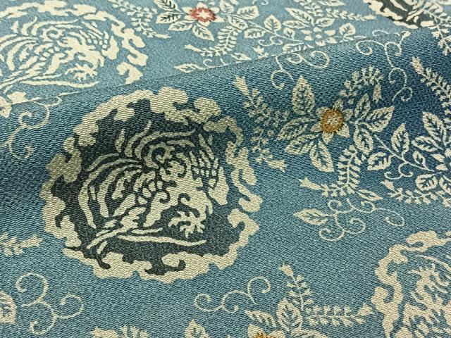 平和屋着物▽上質な小紋　単衣　型染め　花唐草文　暈し染め　鬼しぼ縮緬　正絹　逸品　AABL9217jh