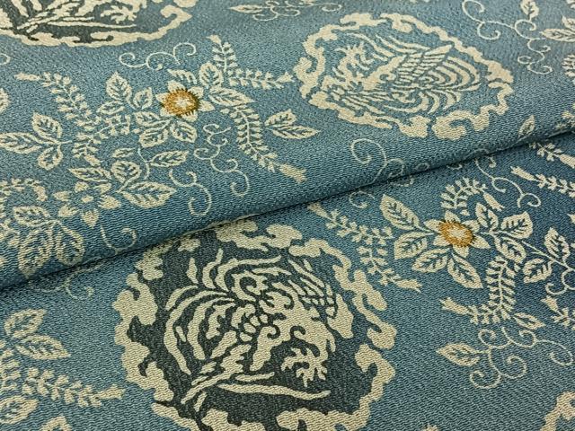 平和屋着物▽上質な小紋　単衣　型染め　花唐草文　暈し染め　鬼しぼ縮緬　正絹　逸品　AABL9217jh