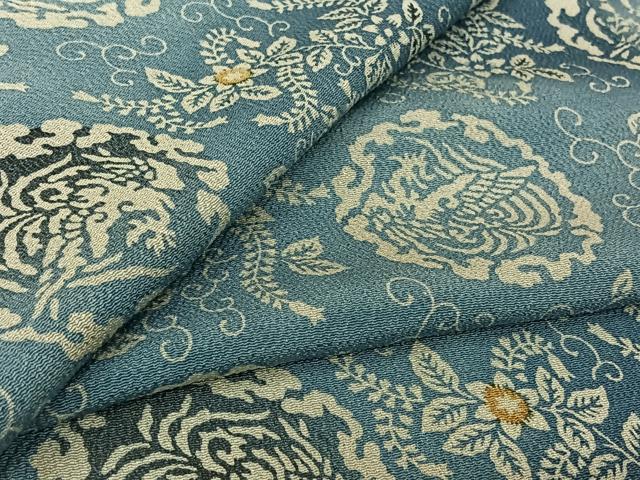 平和屋着物▽上質な小紋　単衣　型染め　花唐草文　暈し染め　鬼しぼ縮緬　正絹　逸品　AABL9217jh
