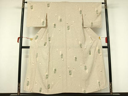 平和屋着物▽上質な小紋　単衣　短冊風景花文　正絹　逸品　AABL9218jh