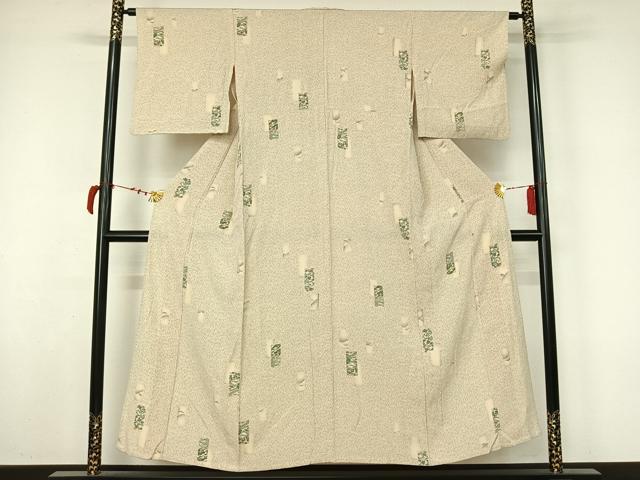 平和屋着物▽上質な小紋　単衣　短冊風景花文　正絹　逸品　AABL9218jh