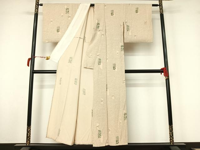 平和屋着物▽上質な小紋　単衣　短冊風景花文　正絹　逸品　AABL9218jh
