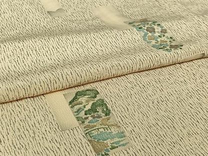 平和屋着物▽上質な小紋　単衣　短冊風景花文　正絹　逸品　AABL9218jh