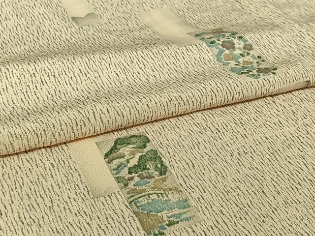 平和屋着物▽上質な小紋　単衣　短冊風景花文　正絹　逸品　AABL9218jh