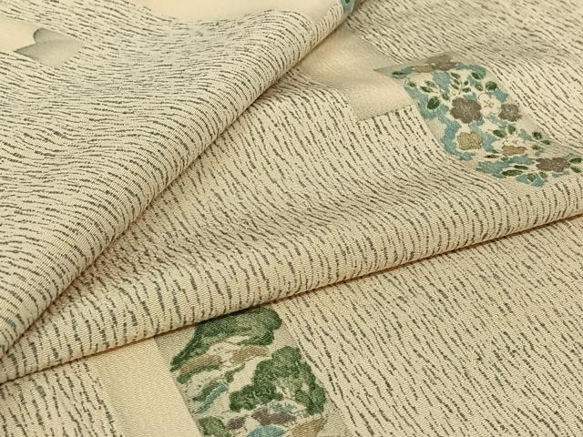 平和屋着物▽上質な小紋　単衣　短冊風景花文　正絹　逸品　AABL9218jh