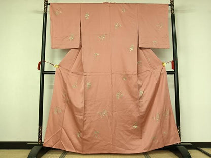 平和屋着物▽上質な小紋　単衣　草花文　銀彩　正絹　逸品　AABL9222jh