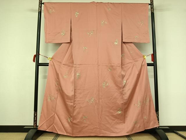 平和屋着物▽上質な小紋　単衣　草花文　銀彩　正絹　逸品　AABL9222jh