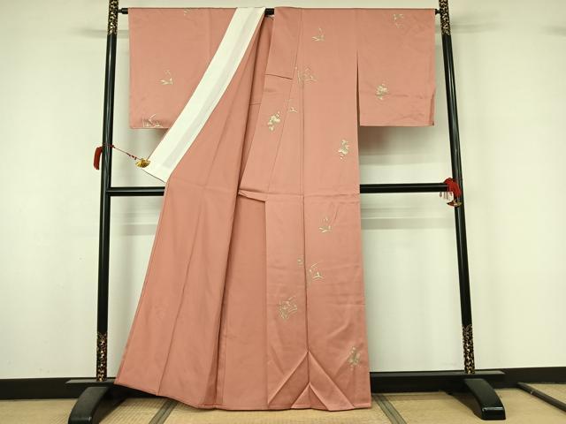 平和屋着物▽上質な小紋　単衣　草花文　銀彩　正絹　逸品　AABL9222jh