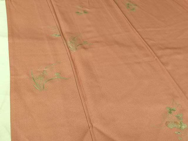 平和屋着物▽上質な小紋　単衣　草花文　銀彩　正絹　逸品　AABL9222jh