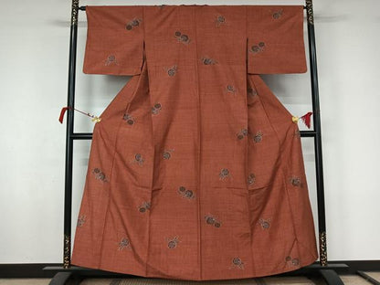 平和屋着物▽上質な紬　単衣　成り物　正絹　逸品　AABL9237jh