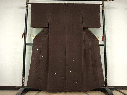 平和屋着物▽訪問着　単衣　駒刺繍　総刺繍　丸文　鬼しぼ縮緬　正絹　逸品　AABL9238jh