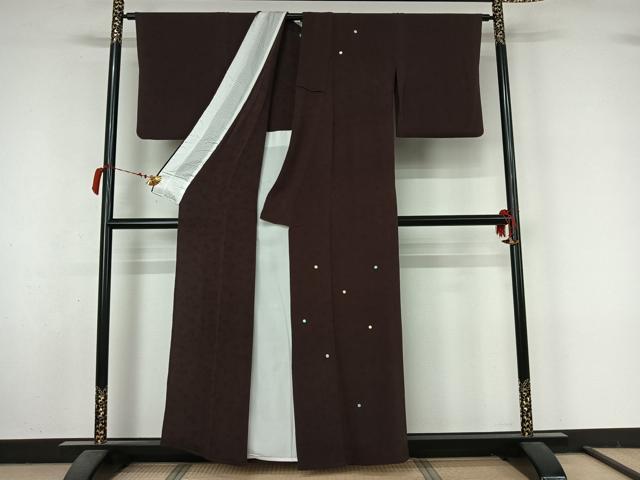 平和屋着物▽訪問着　単衣　駒刺繍　総刺繍　丸文　鬼しぼ縮緬　正絹　逸品　AABL9238jh