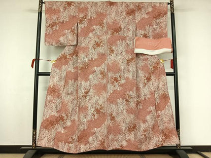平和屋着物▽上質な小紋　単衣　東京染　草花文　金彩　反端付き　正絹　逸品　AABL9239jh