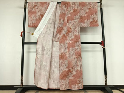 平和屋着物▽上質な小紋　単衣　東京染　草花文　金彩　反端付き　正絹　逸品　AABL9239jh