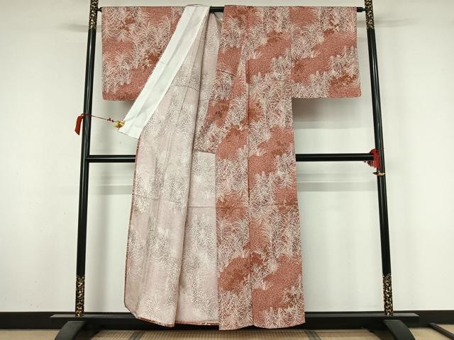 平和屋着物▽上質な小紋　単衣　東京染　草花文　金彩　反端付き　正絹　逸品　AABL9239jh