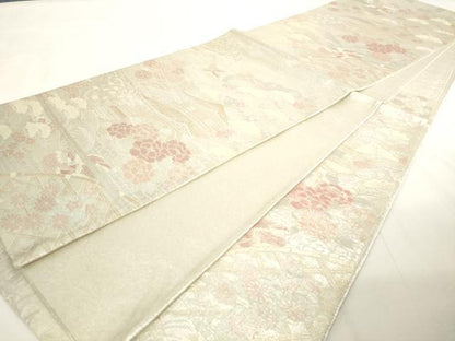 平和屋着物◎佐賀錦　六通柄袋帯　風景文　銀糸　正絹　逸品　AABL9242wj