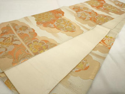 平和屋着物◎六通柄袋帯　雲取り花文　金銀糸　正絹　逸品　AABL9244wj
