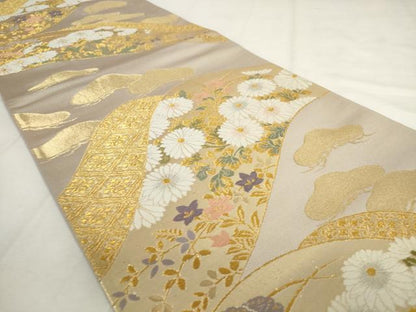 平和屋着物◎六通柄袋帯　唐織　遠山花文　金糸　正絹　逸品　AABL9246wj