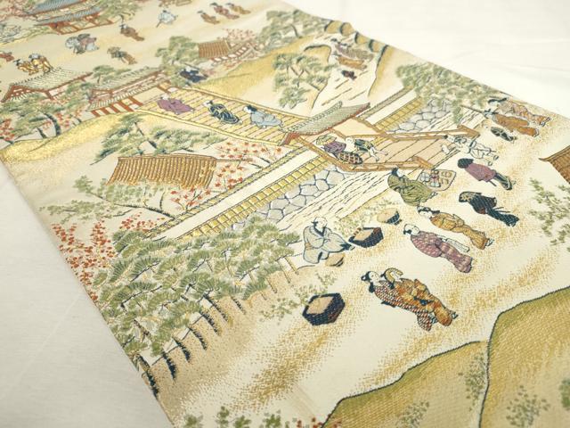 平和屋着物◎六通柄袋帯　唐織　人物風景文　金糸　正絹　逸品　AABL9248wj
